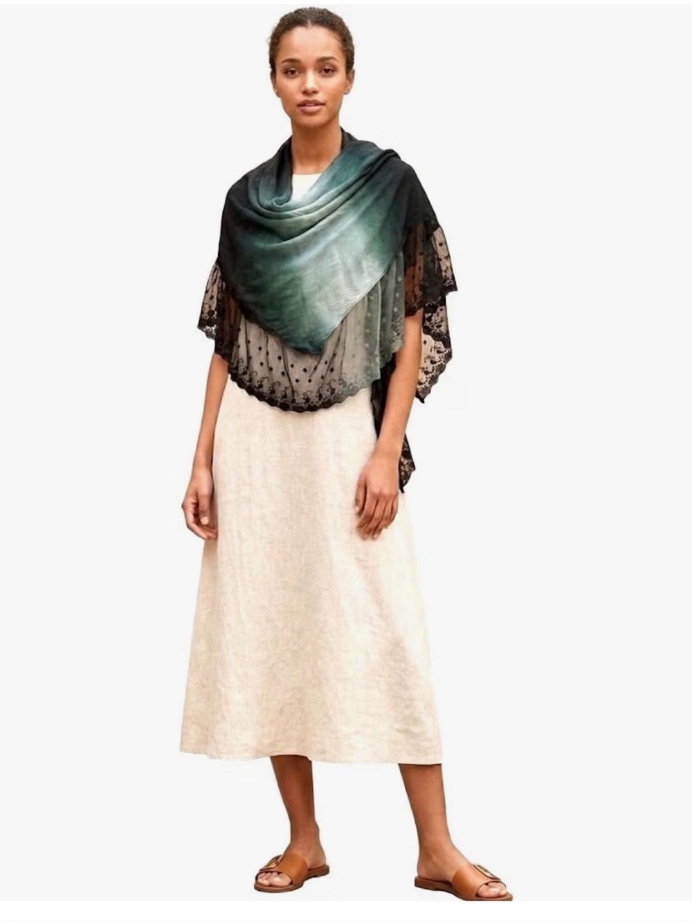 Ombre Green Lace-Scarf - Women's Accessory
